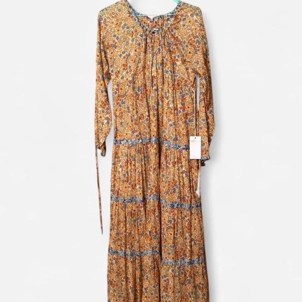 Warm Floral Maxi Dress - Orange and Blue - Picture 1 of 2
